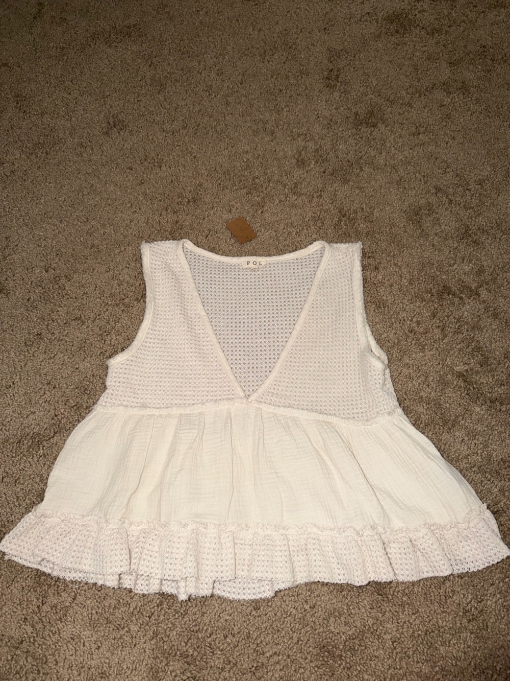 Cream Crochet Loose Tank Top
